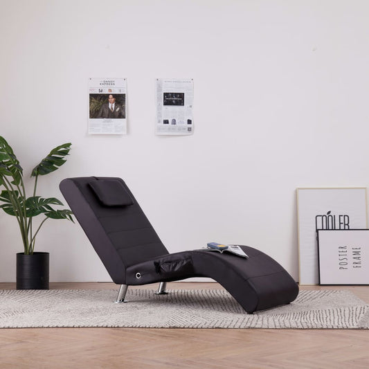 Massage chaise longue met kussen kunstleer bruin