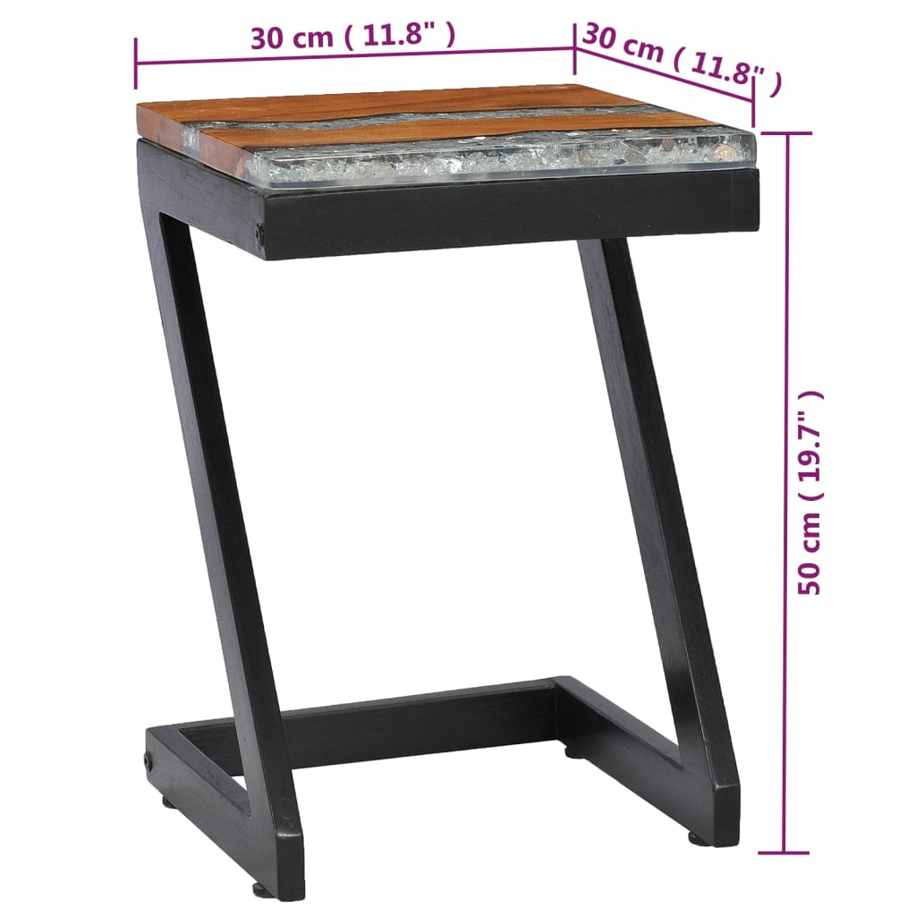 Salontafel 30x30x50 cm massief teakhout en polyresin