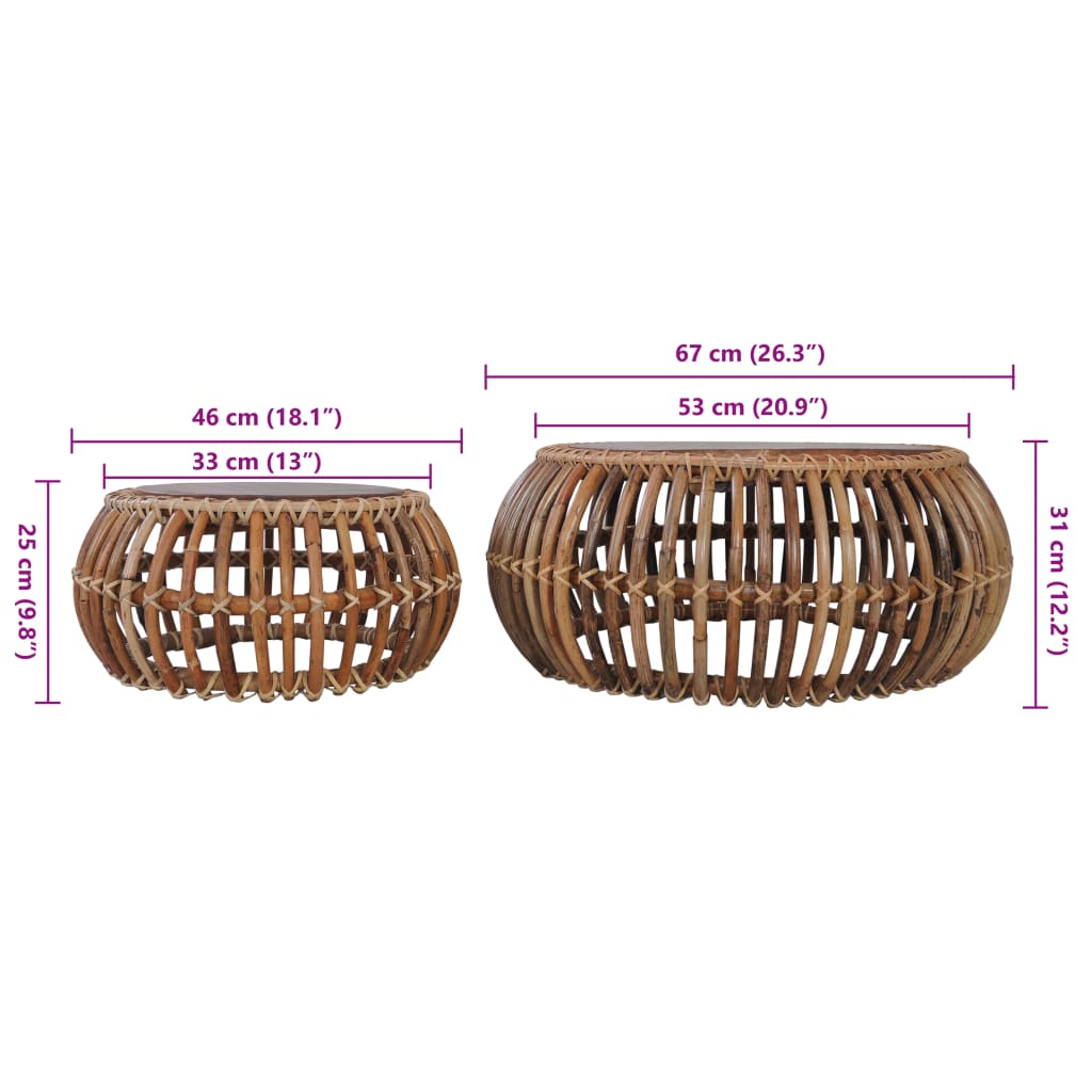 Salontafels 2 st natuurlijk rattan