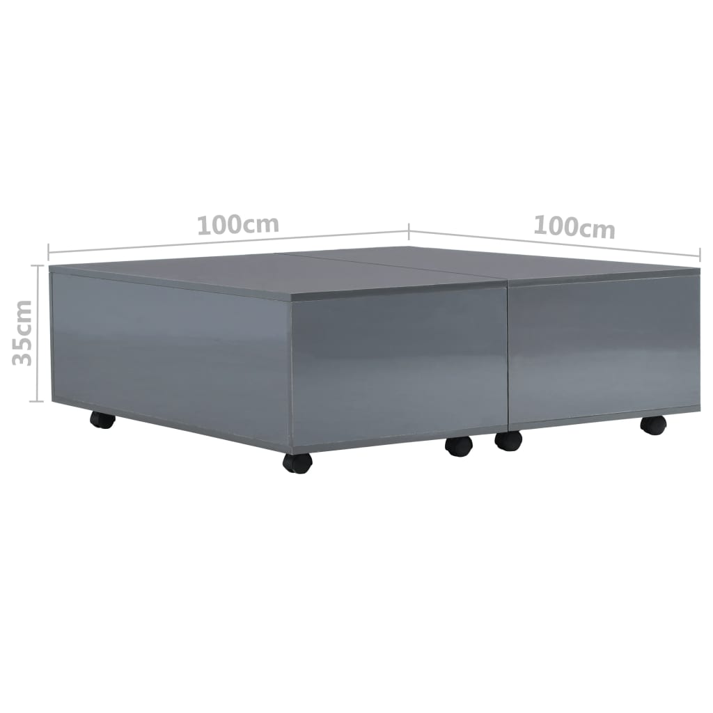 Salontafel 100x100x35 cm hoogglans grijs