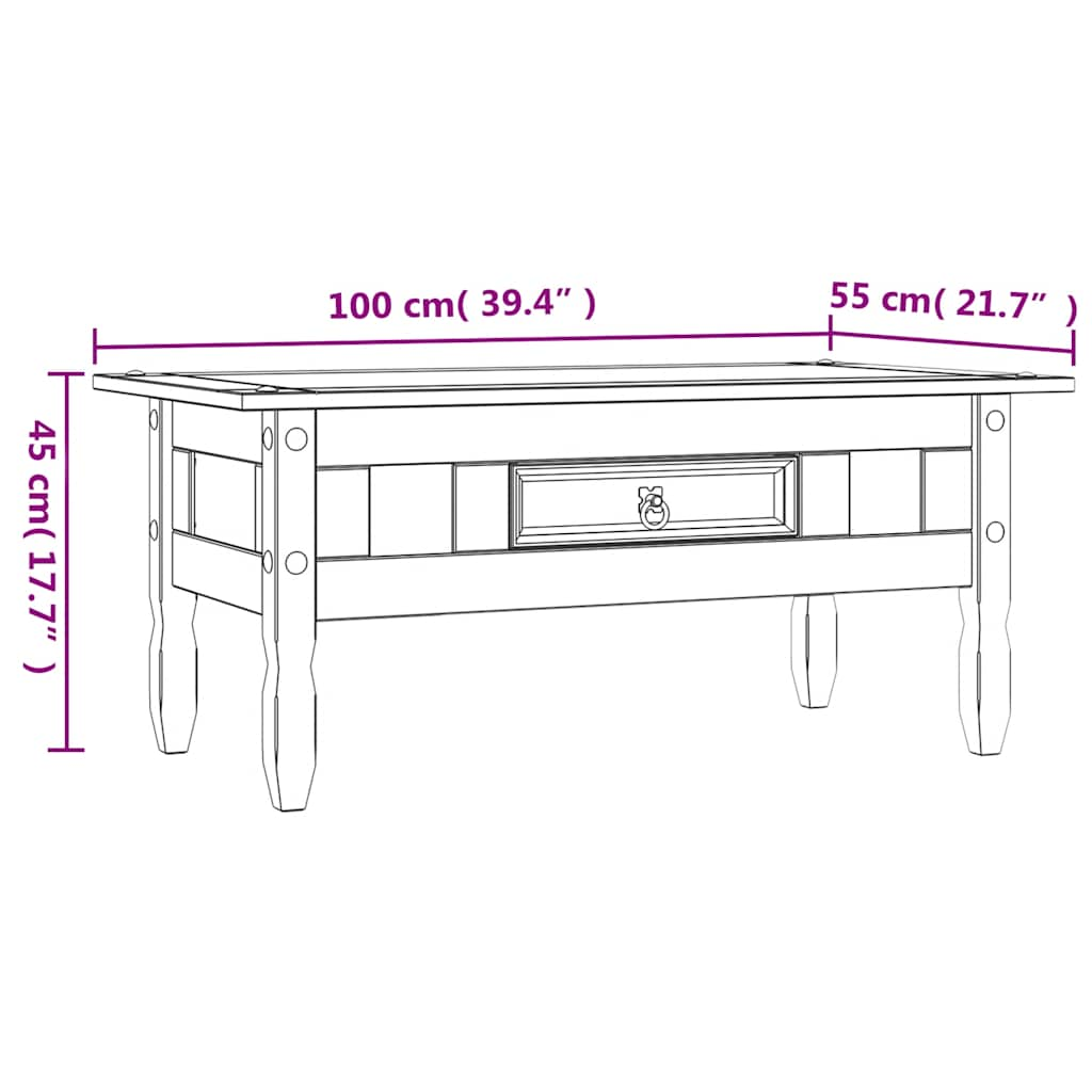 Salontafel 100x55x44 cm Mexicaans grenenhout Corona-stijl wit