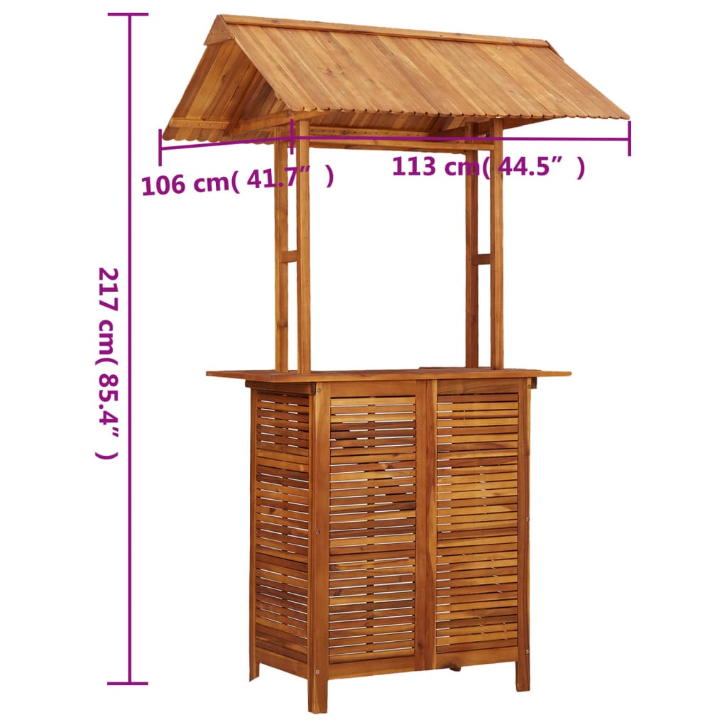 Bartafel met dak voor buiten 113x106x217 cm massief acaciahout