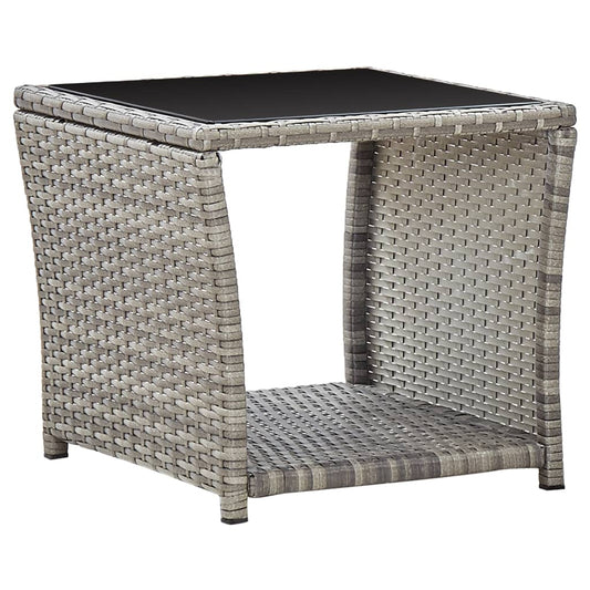 Salontafel 45x45x40 cm poly rattan en glas grijs