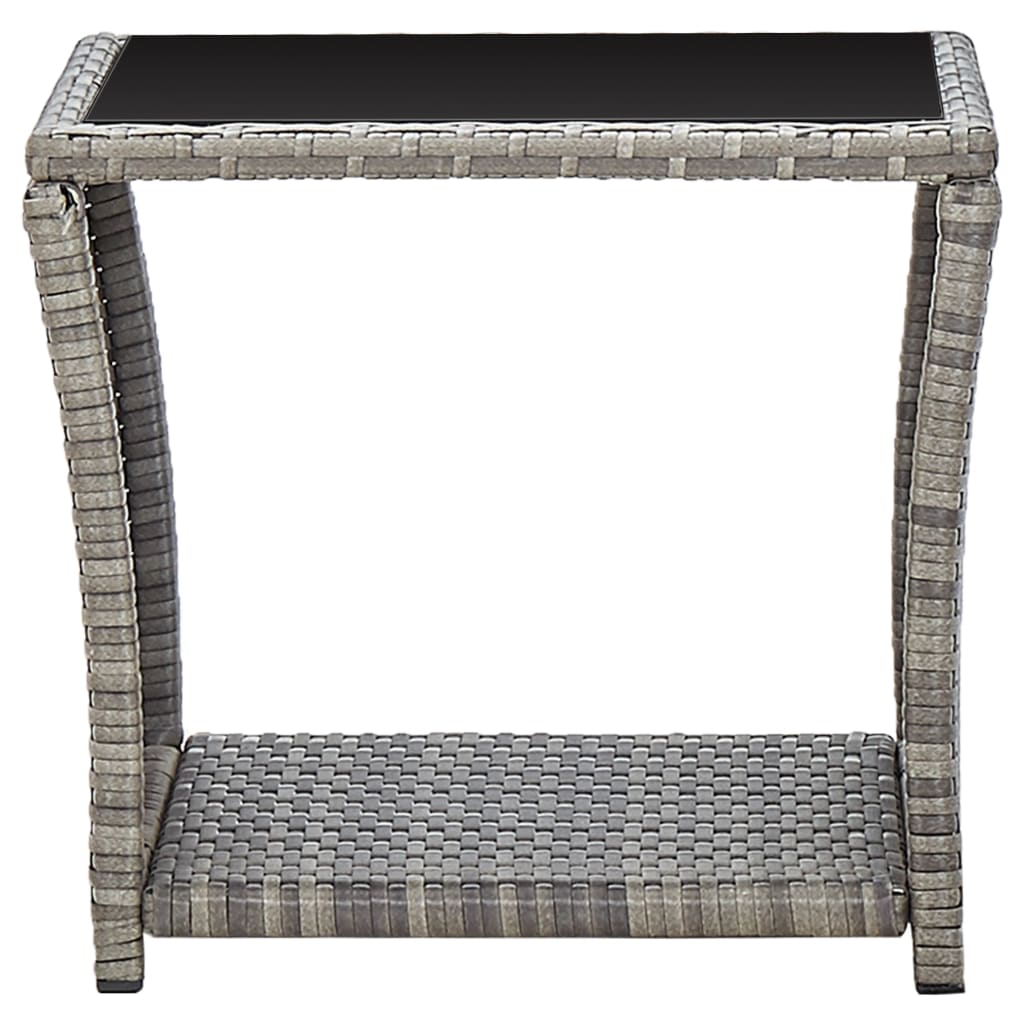 Salontafel 45x45x40 cm poly rattan en glas grijs