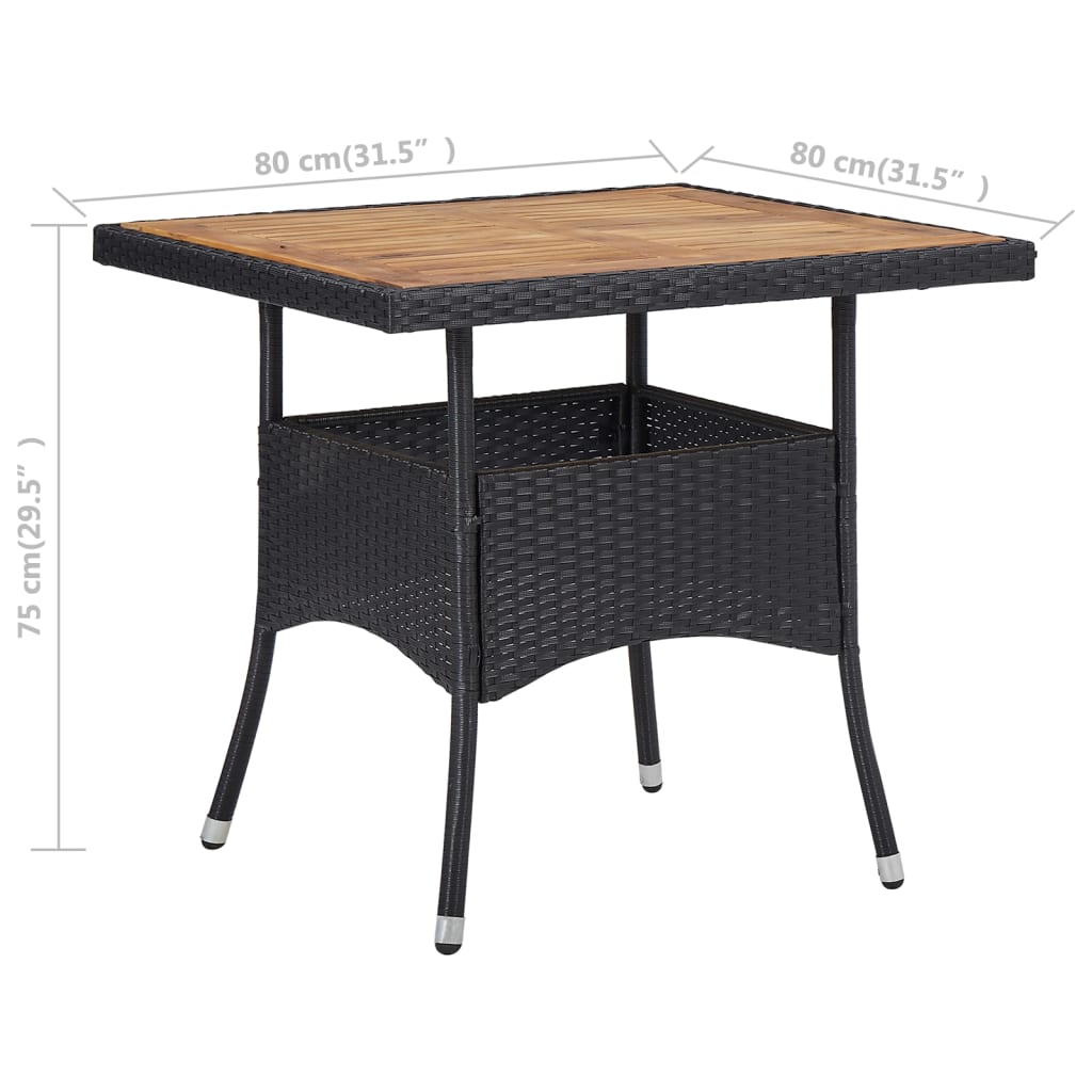 Tuintafel poly rattan en massief acaciahout zwart