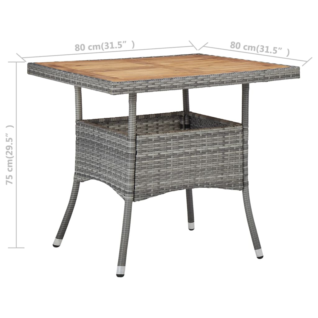 Tuintafel poly rattan en massief acaciahout grijs