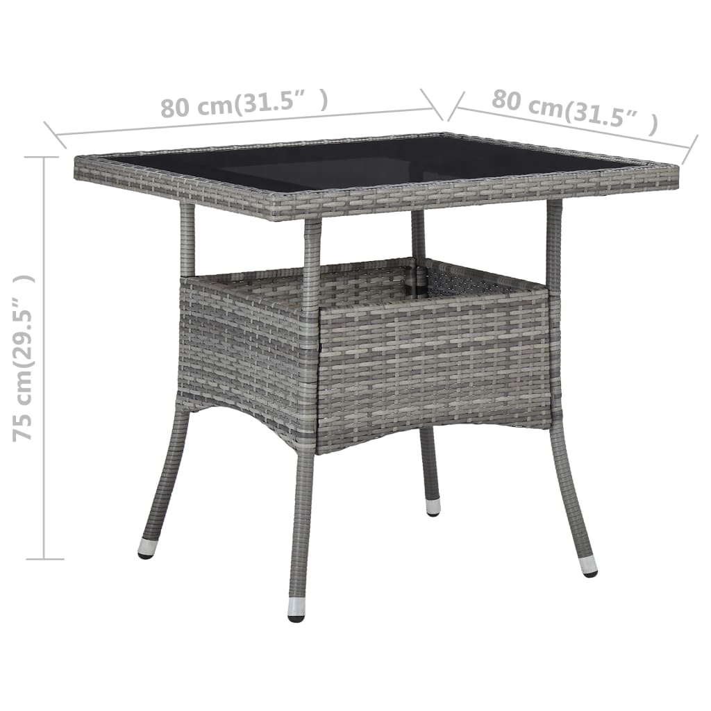 Tuintafel poly rattan en glas grijs