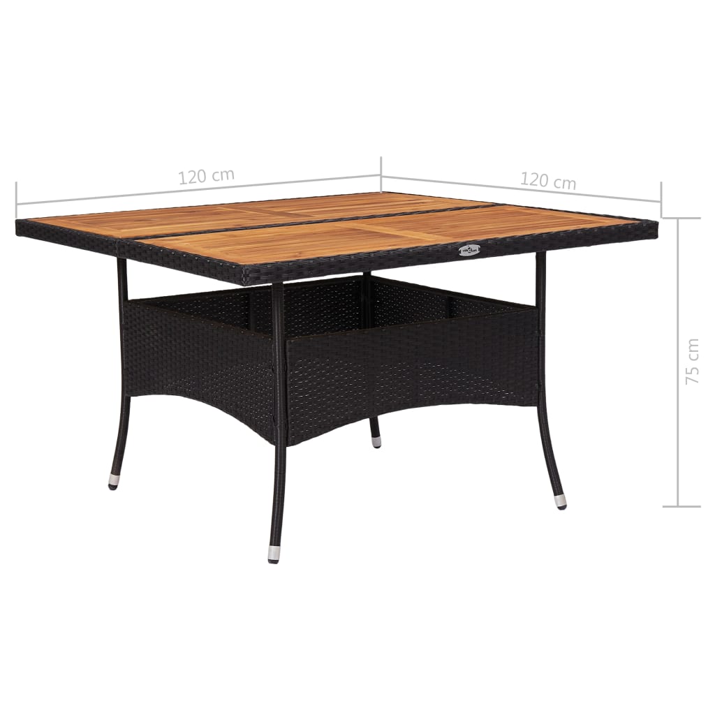 Tuintafel poly rattan en massief acaciahout zwart