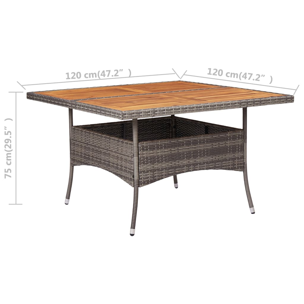 Tuintafel poly rattan en massief acaciahout grijs