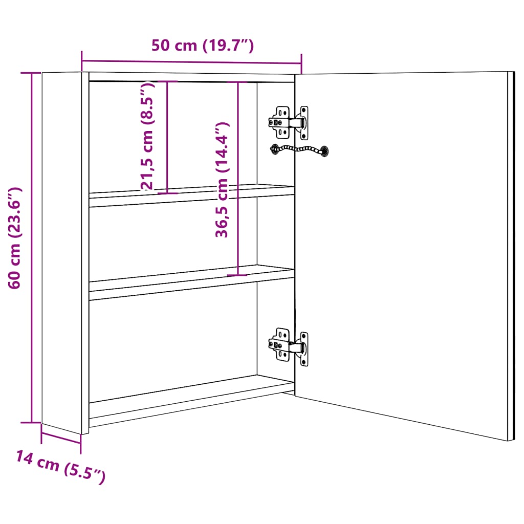 Badkamerkast met spiegel en LED 50x13,5x60 cm