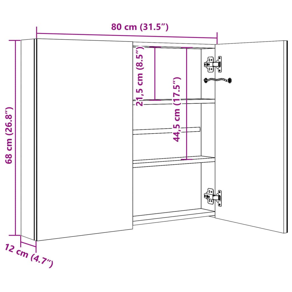 Badkamerkast met spiegel en LED 80x12,2x68 cm