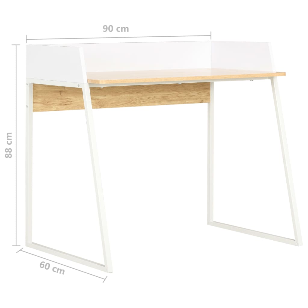 Bureau 90x60x88 cm wit en eikenkleurig