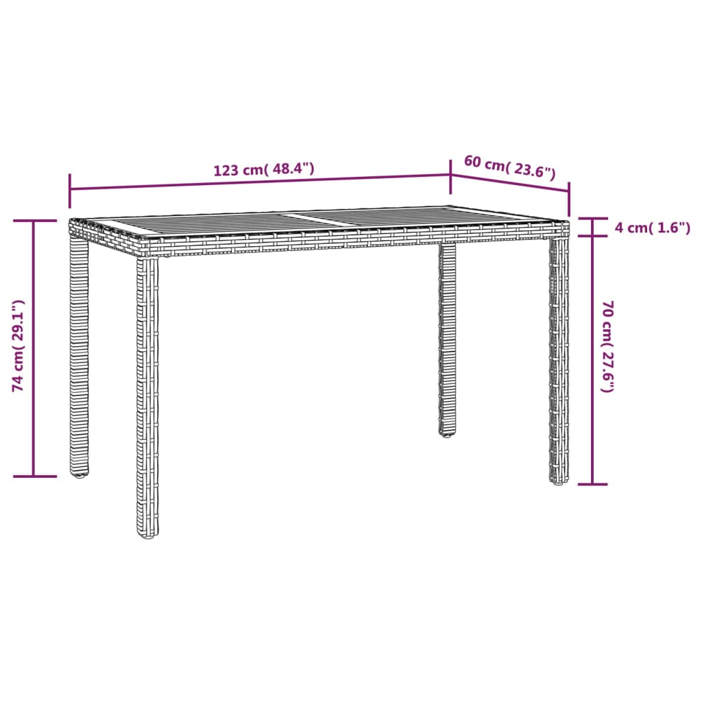 Tuintafel 123x60x74 cm massief acaciahout zwart en bruin