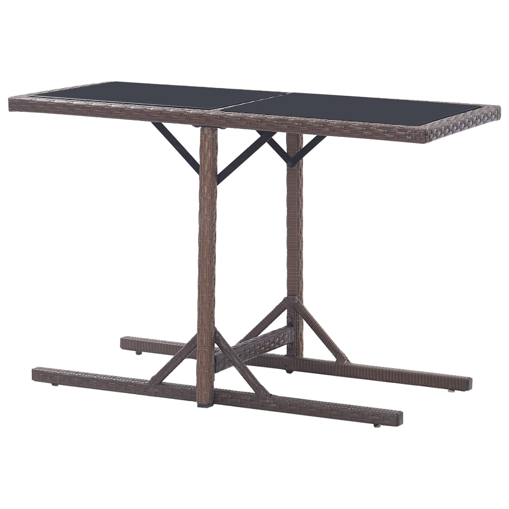 Tuintafel 110x53x72 cm glas en poly rattan bruin