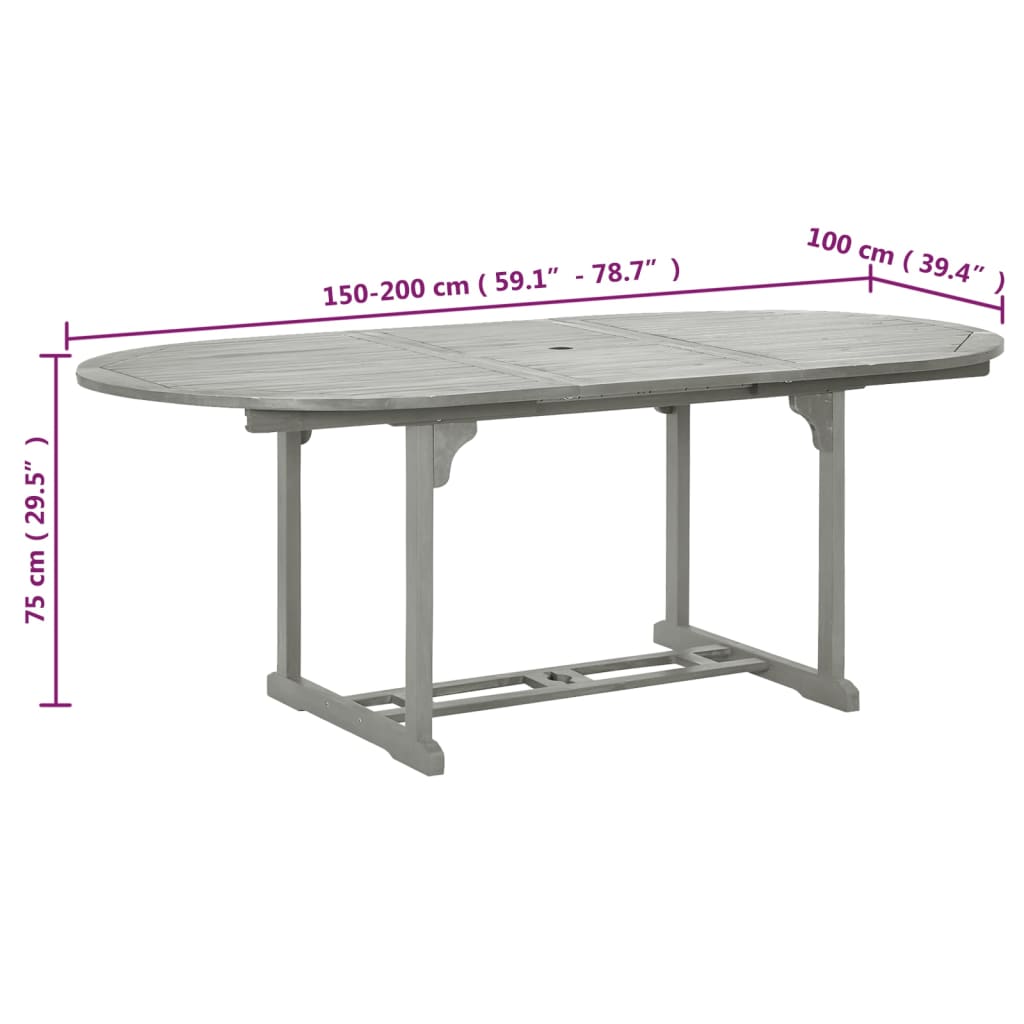 Tuintafel 200x100x75 cm massief acaciahout grijs