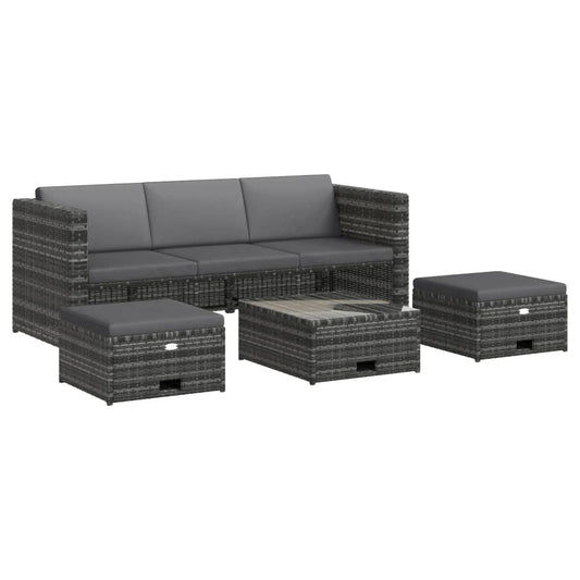 4-delige Loungeset met kussens poly rattan grijs