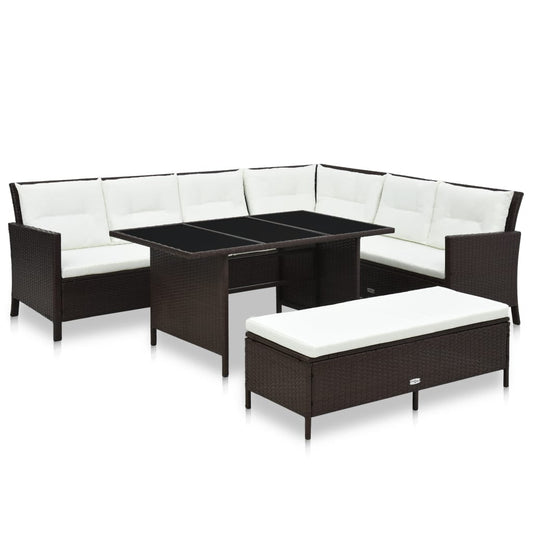 3-delige Loungeset met kussens poly rattan bruin