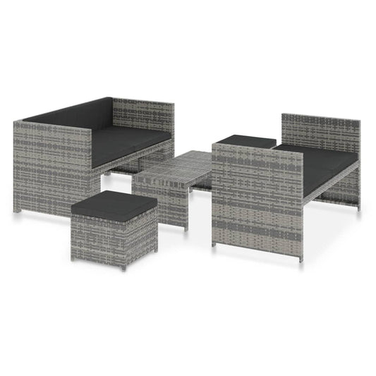 5-delige Loungeset met kussens poly rattan grijs