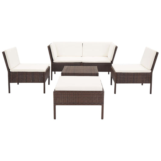 6-delige Loungeset met kussens poly rattan bruin