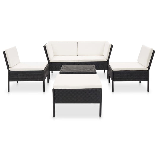 6-delige Loungeset met kussens poly rattan zwart