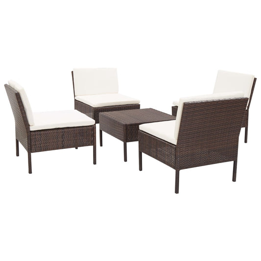 5-delige Loungeset met kussens poly rattan bruin