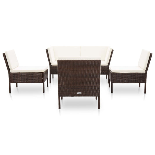 6-delige Loungeset met kussens poly rattan bruin