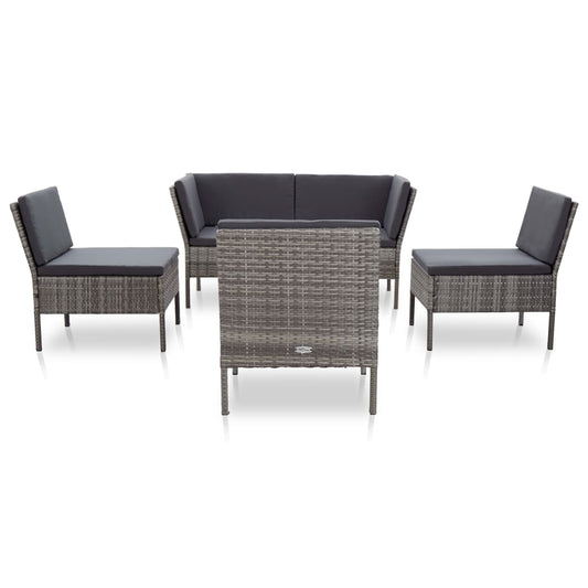 6-delige Loungeset met kussens poly rattan grijs