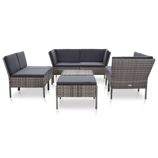 8-delige Loungeset met kussens poly rattan grijs