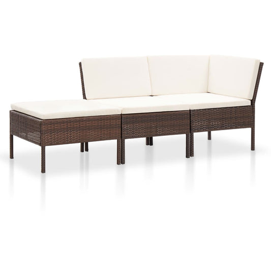 3-delige Loungeset met kussens poly rattan bruin