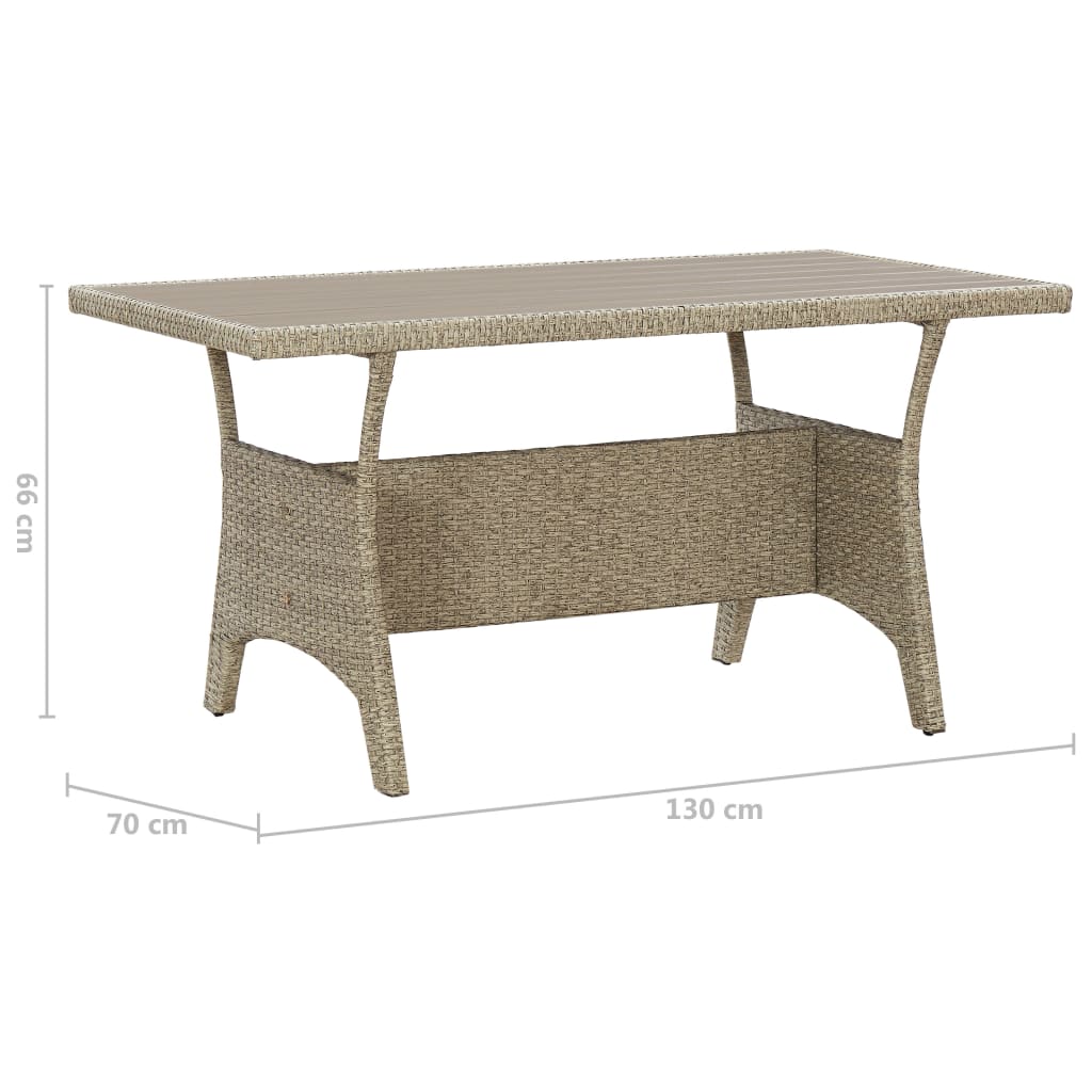 Tuintafel 130x70x66 cm poly rattan grijs