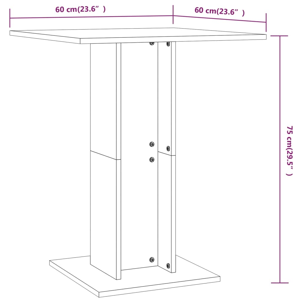 Bistrotafel 60x60x75 cm bewerkt hout hoogglans wit