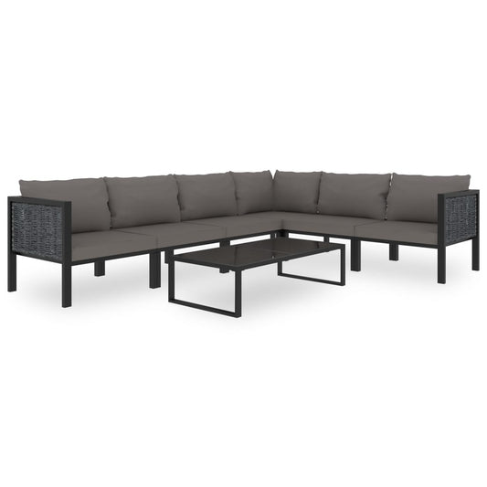 7-delige Loungeset met kussens poly rattan antraciet