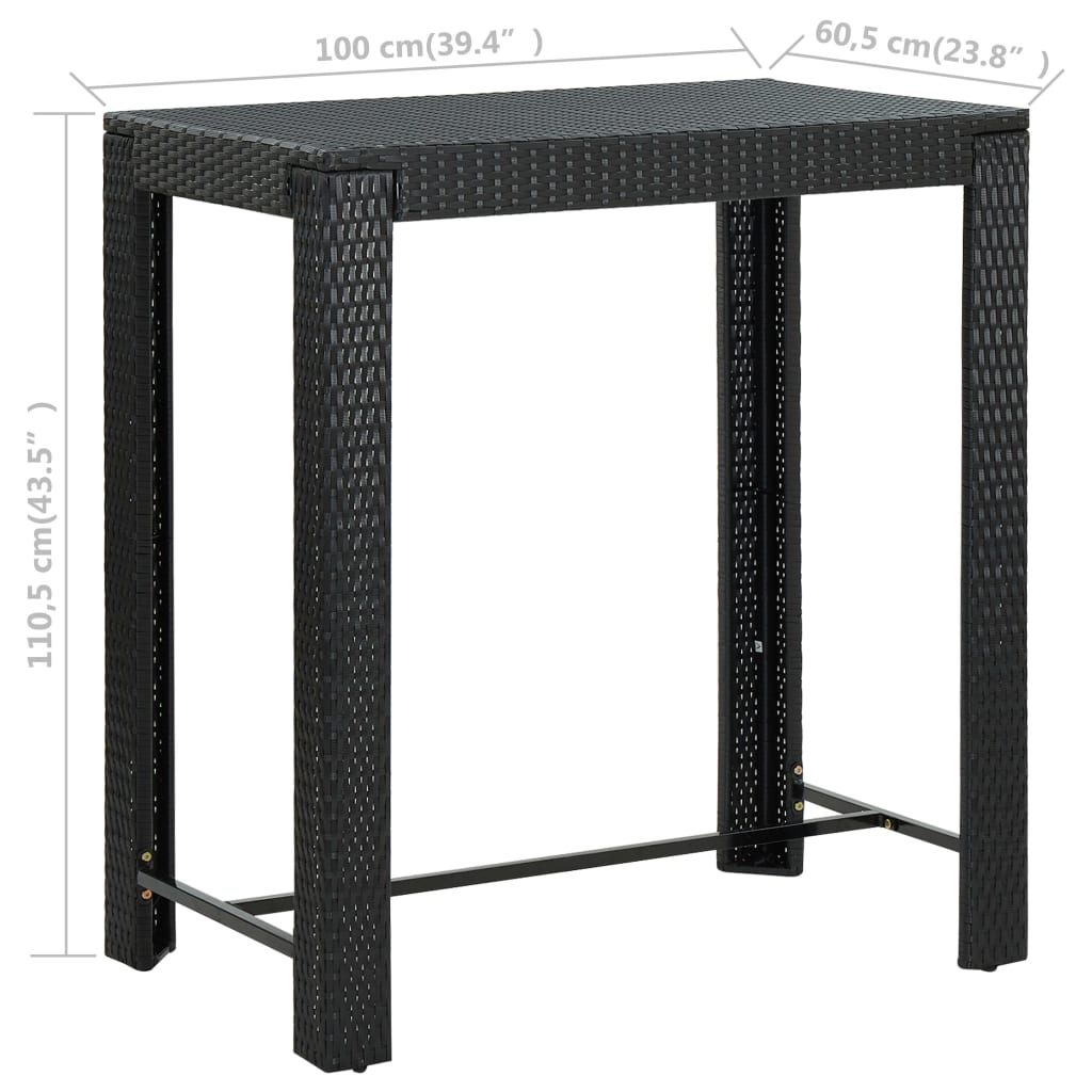 Tuinbartafel 100x60,5x110,5 cm poly rattan zwart