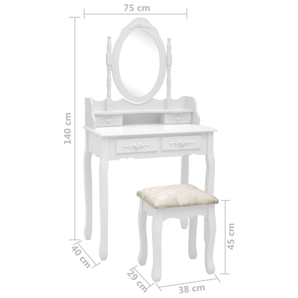 Kaptafelset met kruk 75x69x140 cm paulowniahout wit