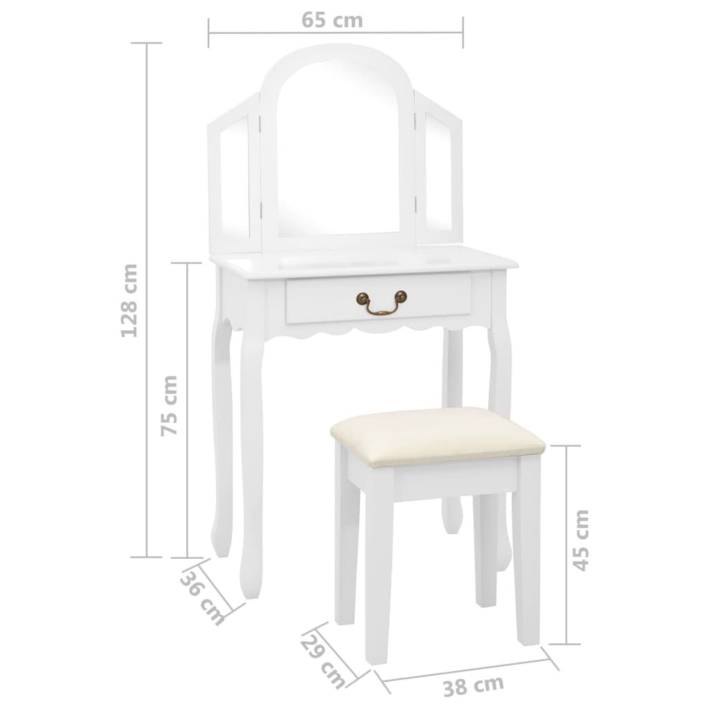 Kaptafel met kruk 65x36x128 cm paulowniahout MDF wit