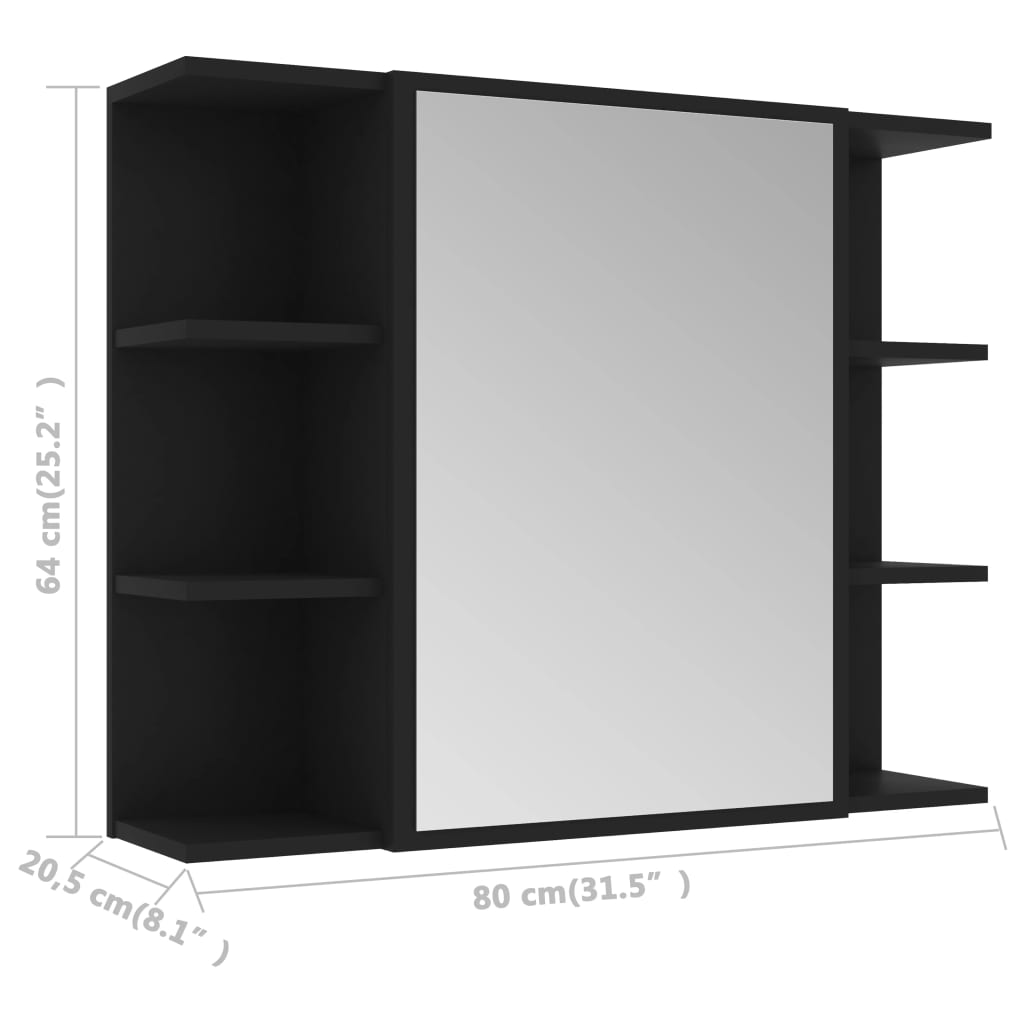 Badkamerspiegelkast 80x20,5x64 cm bewerkt hout zwart