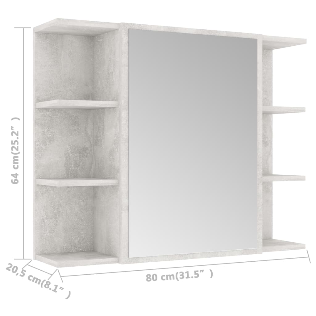 Badkamerspiegelkast 80x20,5x64 cm bewerkt hout betongrijs