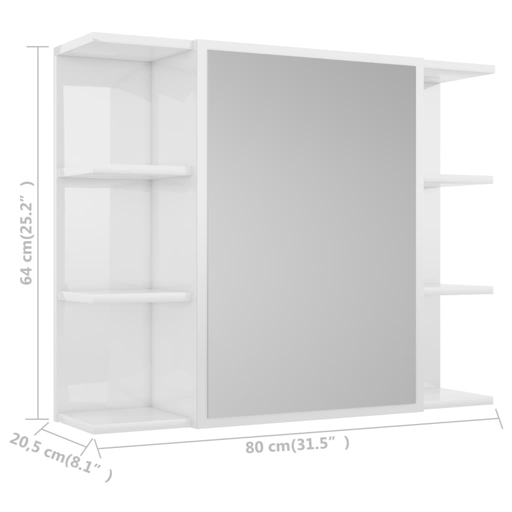 Badkamerspiegelkast 80x20,5x64 cm bewerkt hout hoogglans wit