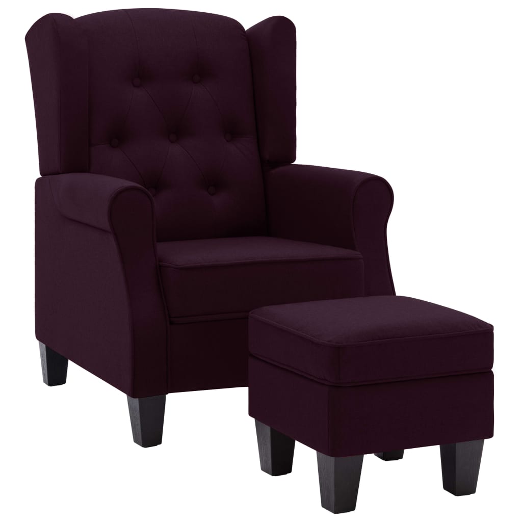 Fauteuil met voetenbankje stof paars