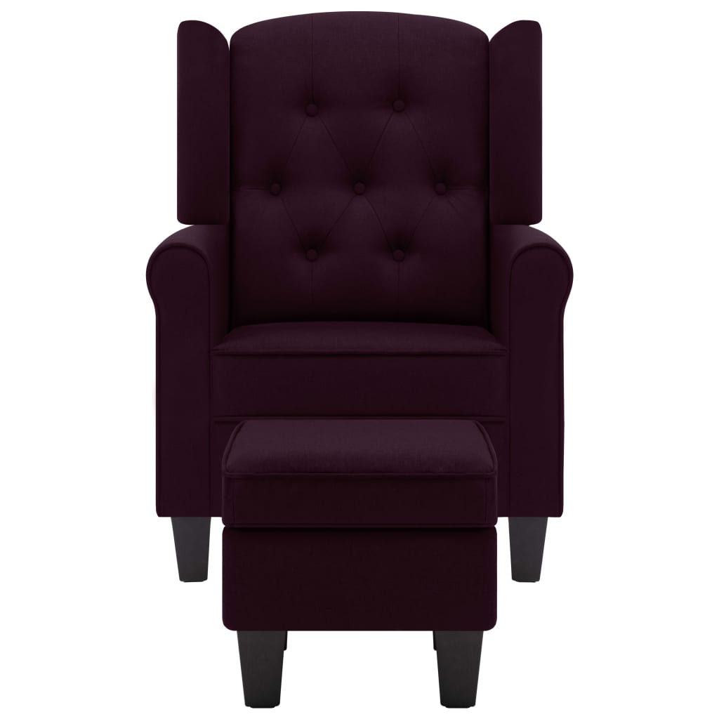 Fauteuil met voetenbankje stof paars