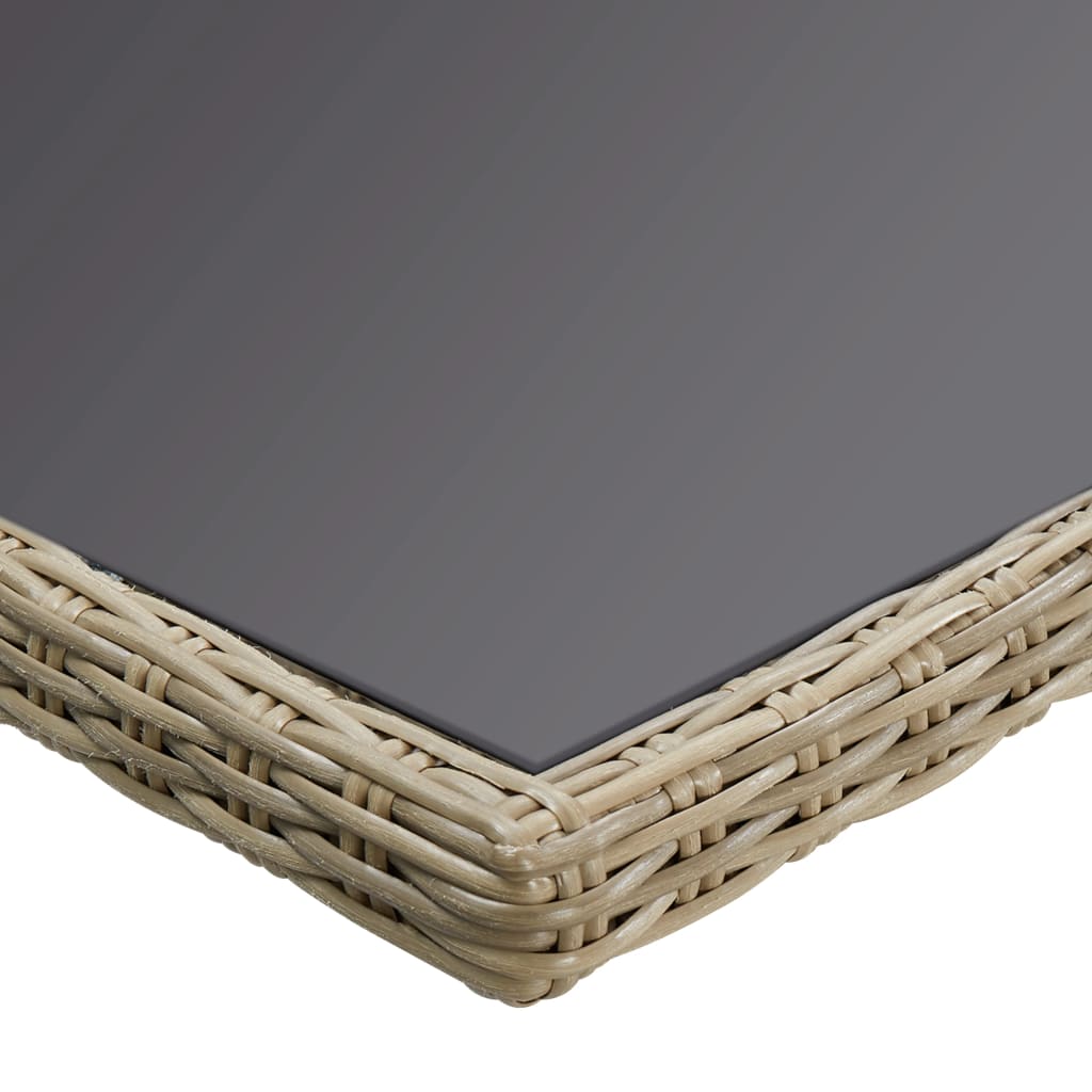 Tuintafel 200x100x74 cm glas en poly rattan bruin