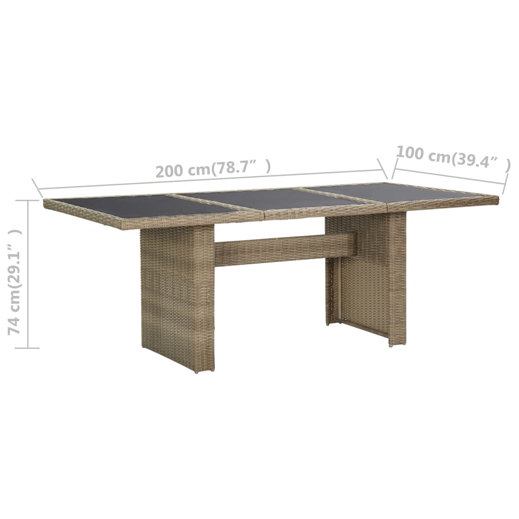 Tuintafel 200x100x74 cm glas en poly rattan bruin