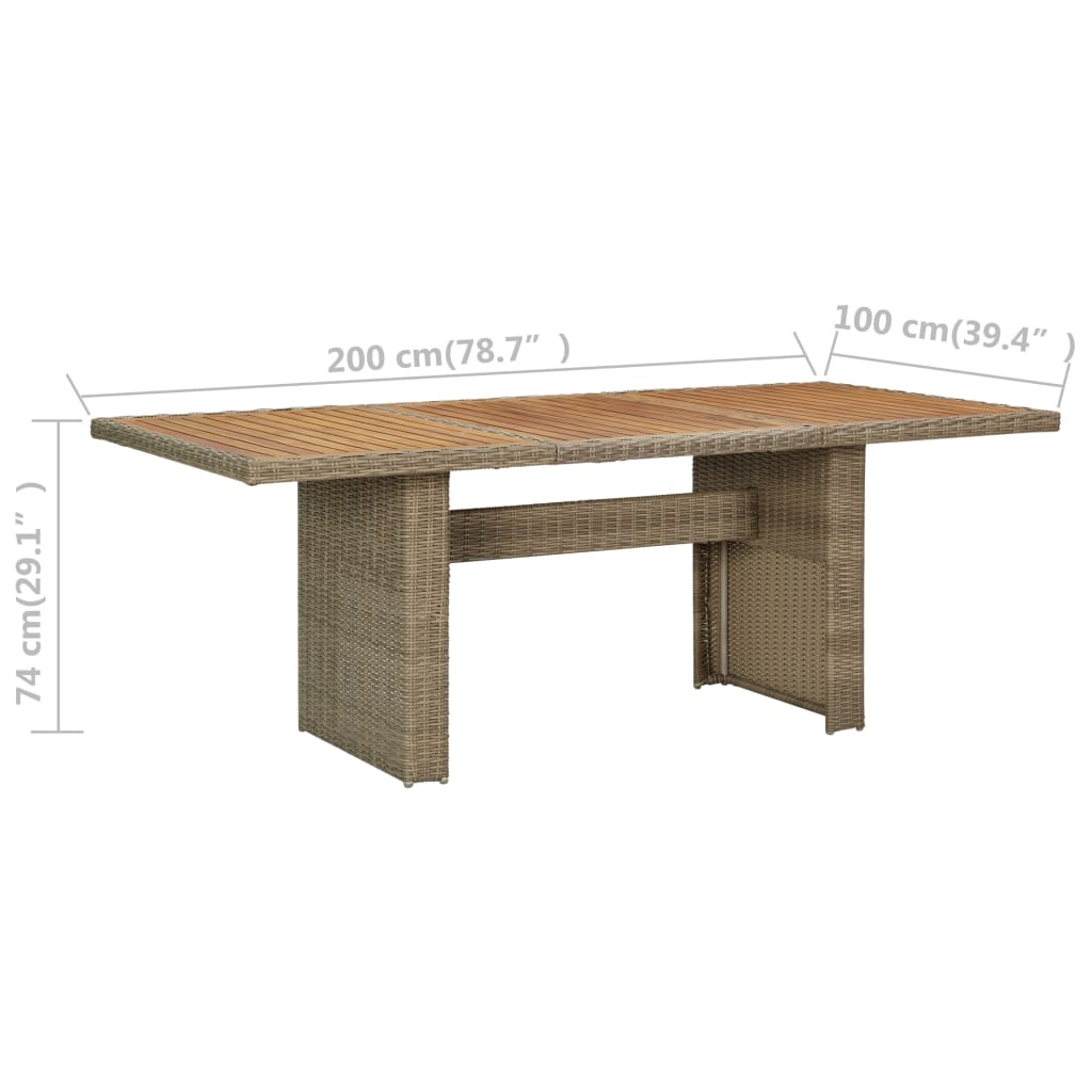 Tuintafel 200x100x74 cm poly rattan bruin