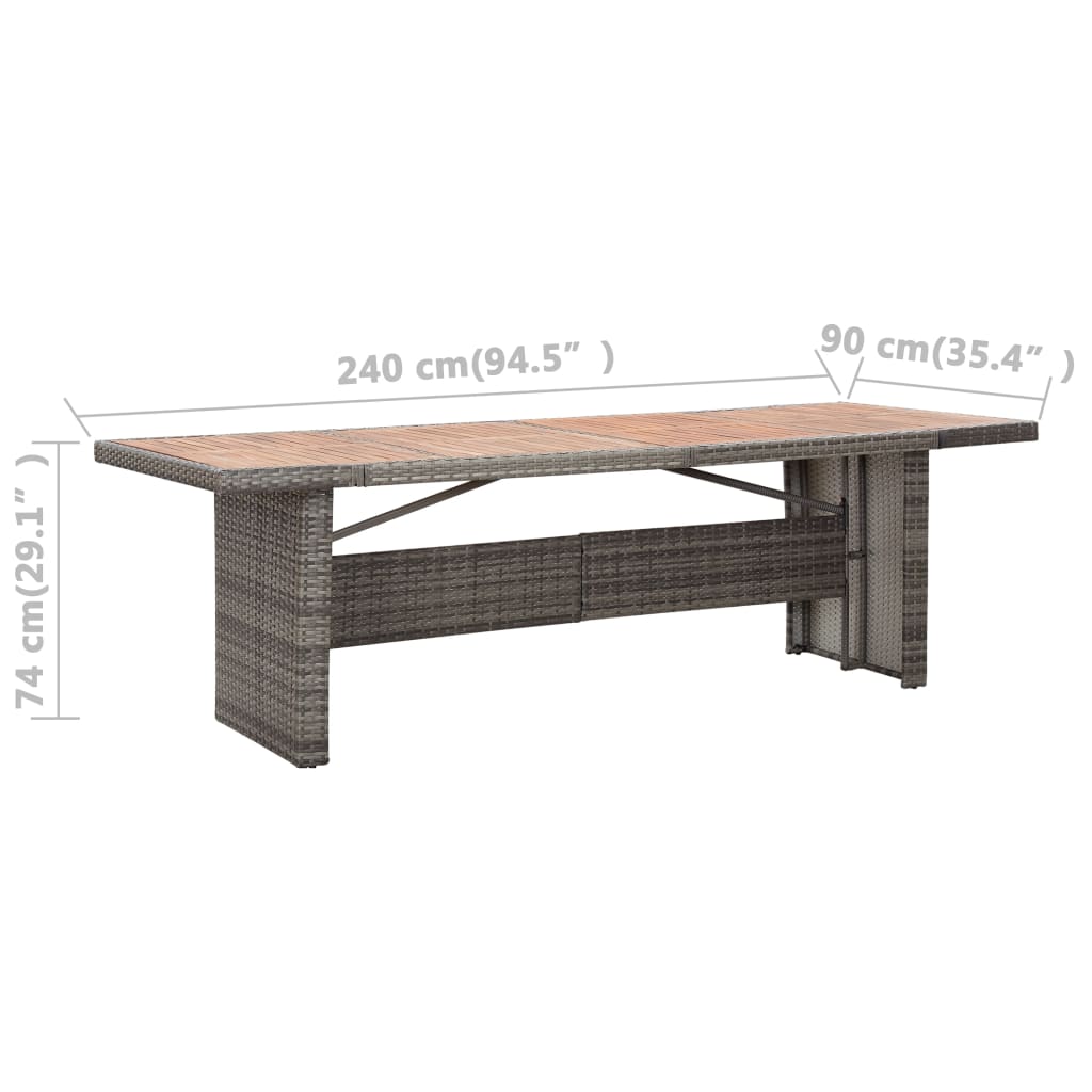 Tuintafel 240x90x74 cm poly rattan en massief acaciahout