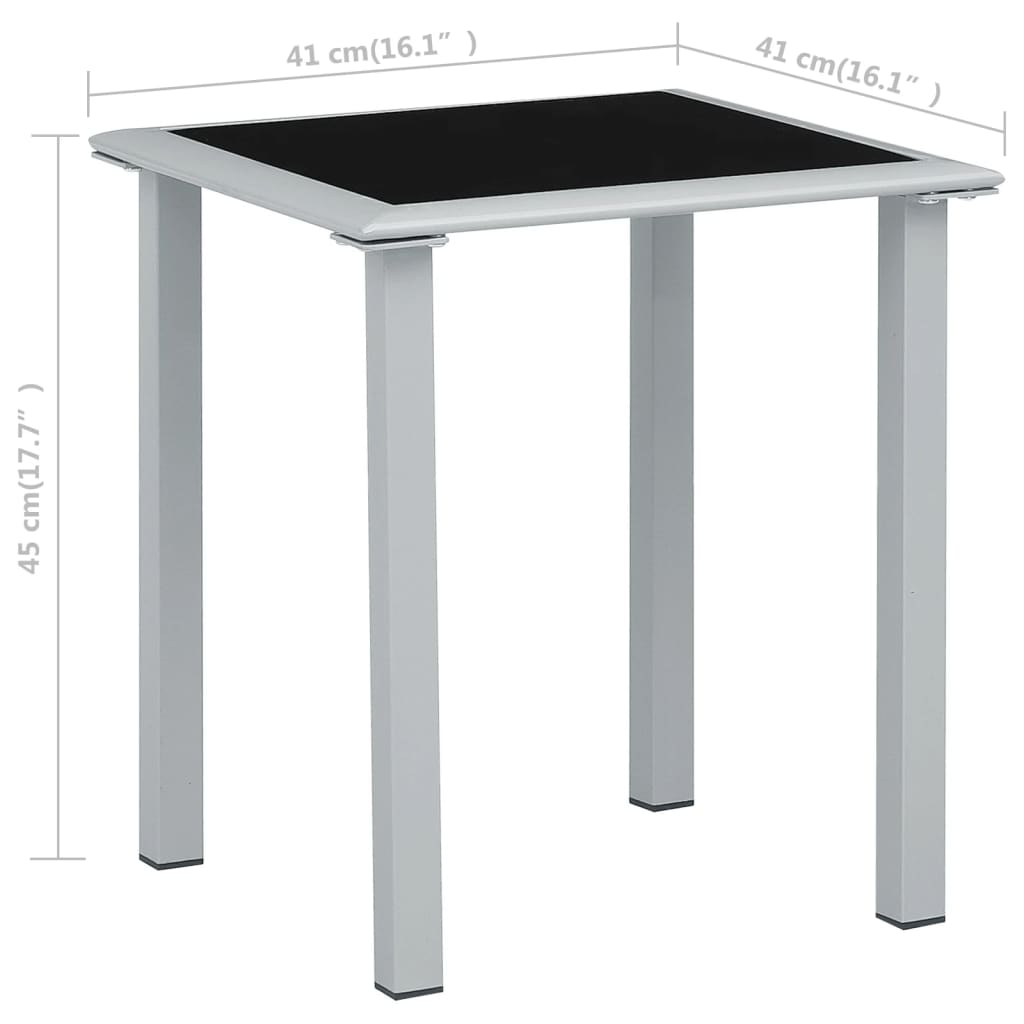 Tuintafel 41x41x45 cm staal en glas zwart en zilverkleurig