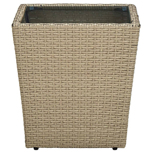 Salontafel 41,5x41,5x44 cm poly rattan en gehard glas beige