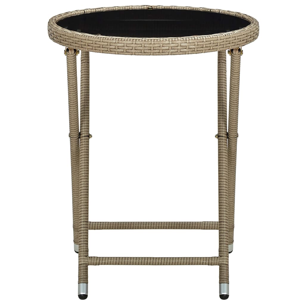 Salontafel 60 cm poly rattan en gehard glas beige