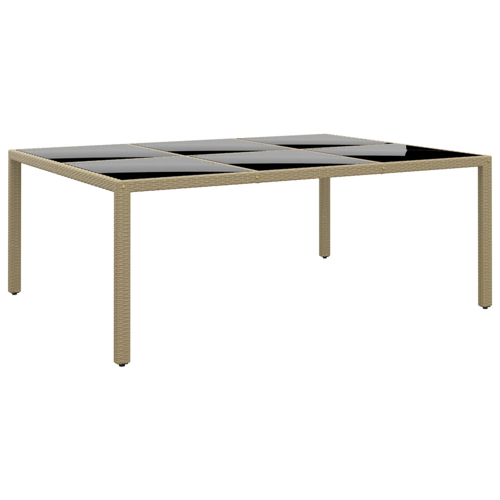 Tuintafel 200x150x75 cm gehard glas en poly rattan beige