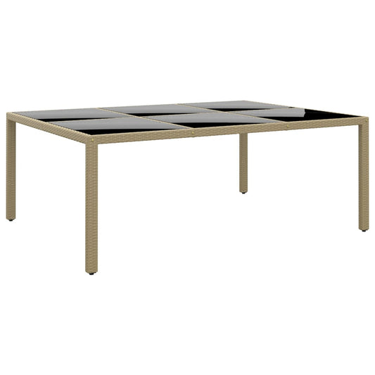 Tuintafel 200x150x75 cm gehard glas en poly rattan beige