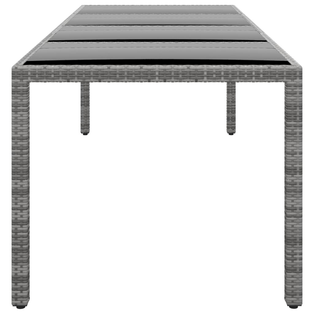 Tuintafel 250x100x75 cm gehard glas en poly rattan grijs